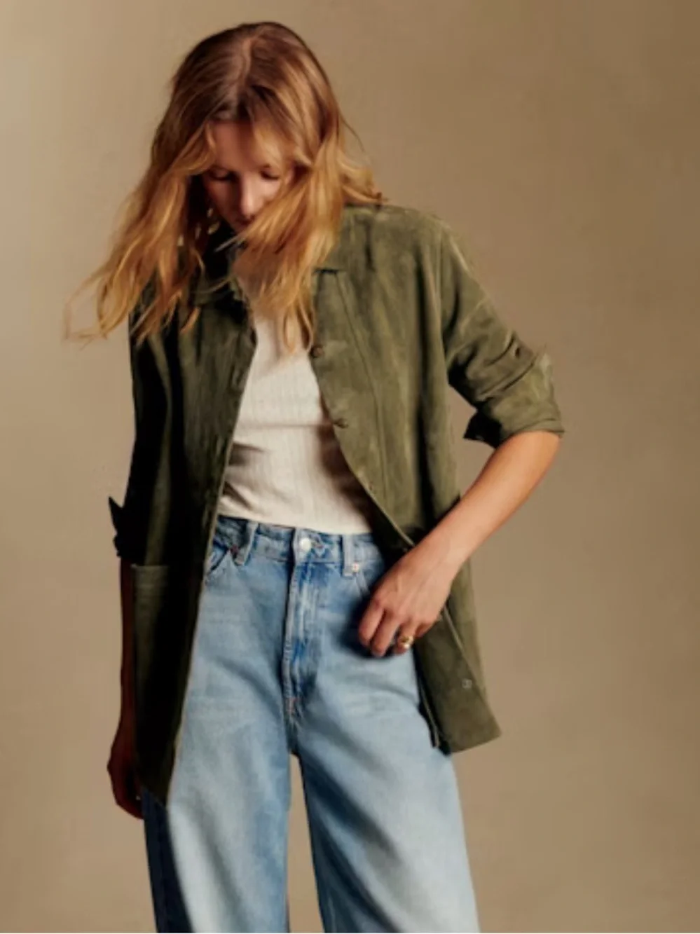 Sezane Olive Green Suede Jacket - Picture 2 of 5
